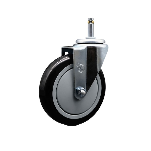 5'' Black Polyurethane Wheel Swivel 7/16'' Grip Ring Stem Caster